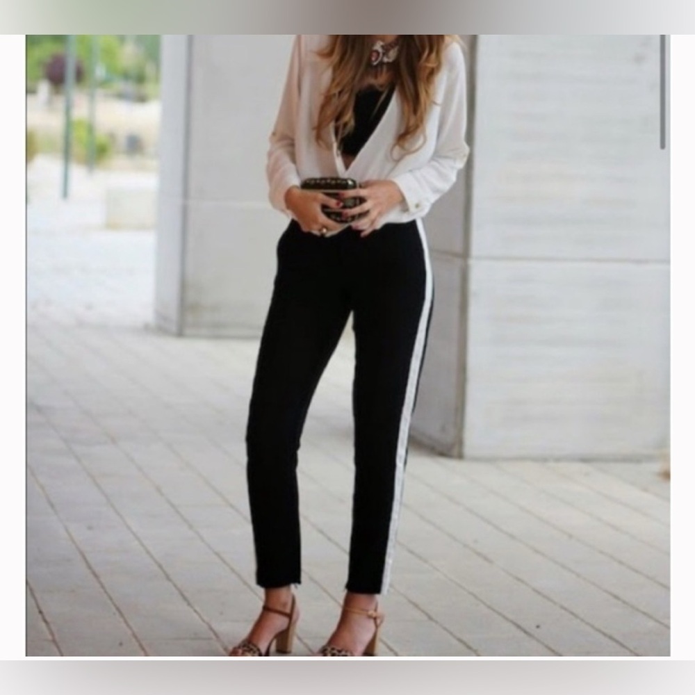 VINCE Strapping Trousers Black Low Rise Pants White Racer Stripe Size 0